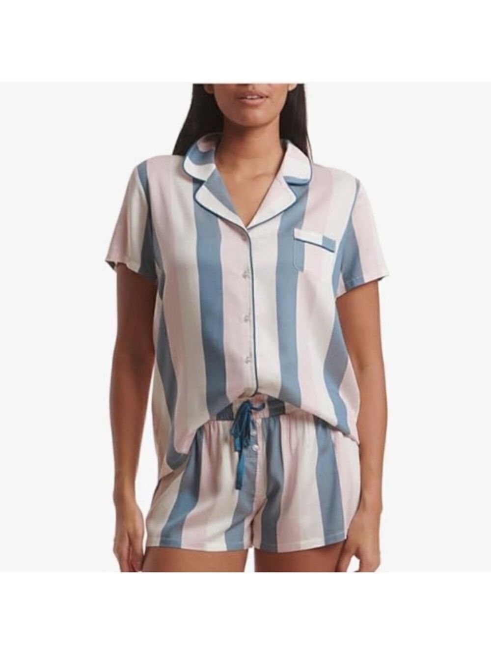 SPLENDID Waterfall Stripe Satin Notch Collar Top & Shorts PJ Set